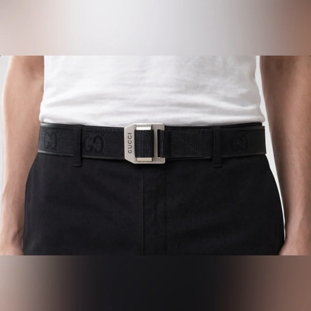 Gucci Men’s Off The Grid Collection Black Leather and Canvas Belt GG Monogram
